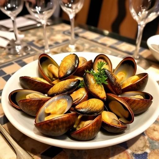 Caracoles a la llauna servidos en una teja en un restaurante de L&eacute;rida