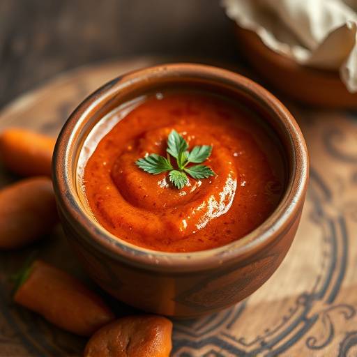 Romesco servido en un cuenco de barro, una salsa tipica de Tarragona