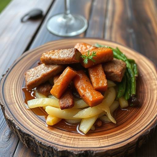 Trinxat de la Cerdanya servido en un plato de madera, un plato rustico de monta&ntilde;a